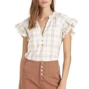 Veronica Beard Jeans Milly Plaid Ruffle Sleeve Blouse size small